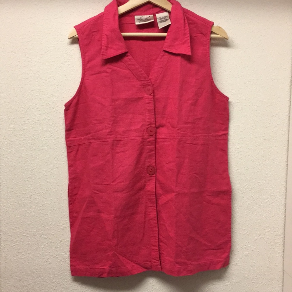 Kathie Lee M pink linen/cotton tank top button-up